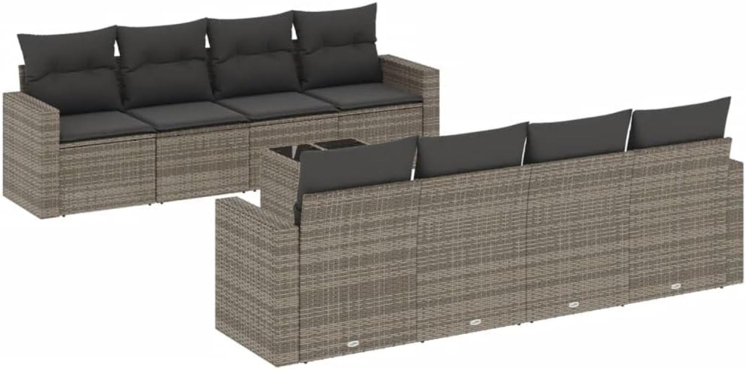 vidaXL 9-tlg. Garten-Sofagarnitur mit Kissen Grau Poly Rattan 3251087 Bild 1