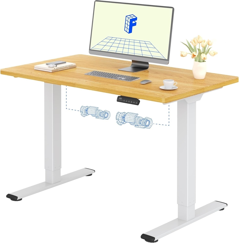 FLEXISPOT Höhenverstellbarer Schreibtisch mit 2 Motoren & 25MM einteiliger Tischplatte,ergonomischer Bürotisch - 120x80 cm Ahorn, weißes Gestell Bild 1