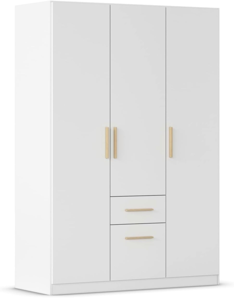 Rauch Möbel Glasgow Drehtürenschrank, Kleiderschrank, Schrank, Garderobe 3-türig, 2 Schubladen, Farbe Weiß, Griffprofil Eiche Massiv, 136 x 197 x 54 cm Bild 1