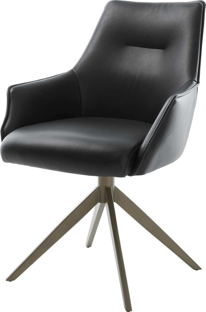 Drehstuhl Alja-Flex mit Armlehnen Echt-Leder Schwarz Kreuzgestell breit Effektfinish Titan 360° drehbar Wippfunktion Taschenfederkern Bild 1