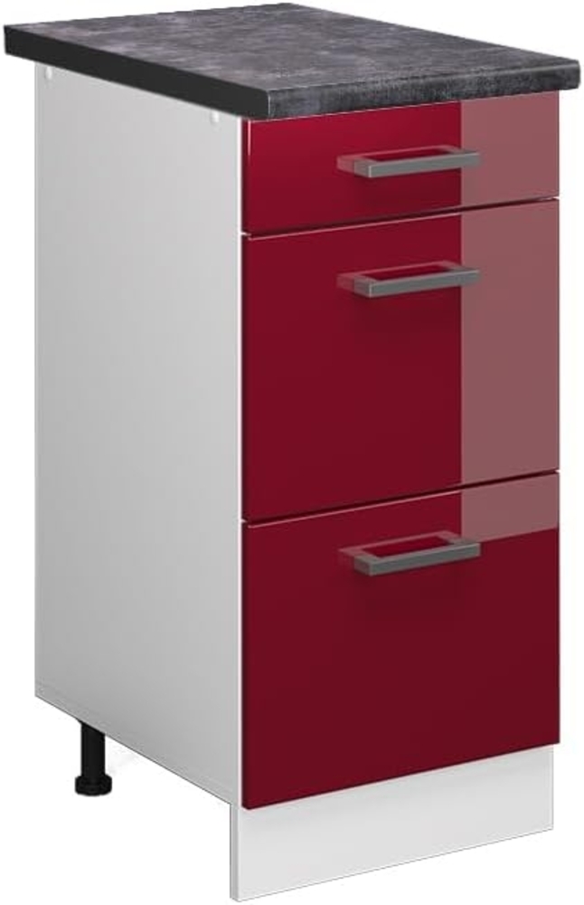 Vicco Küchenunterschrank R-Line, Bordeaux Hochglanz/Weiß, 40 cm mit Schubladen, AP Anthrazit Bild 1