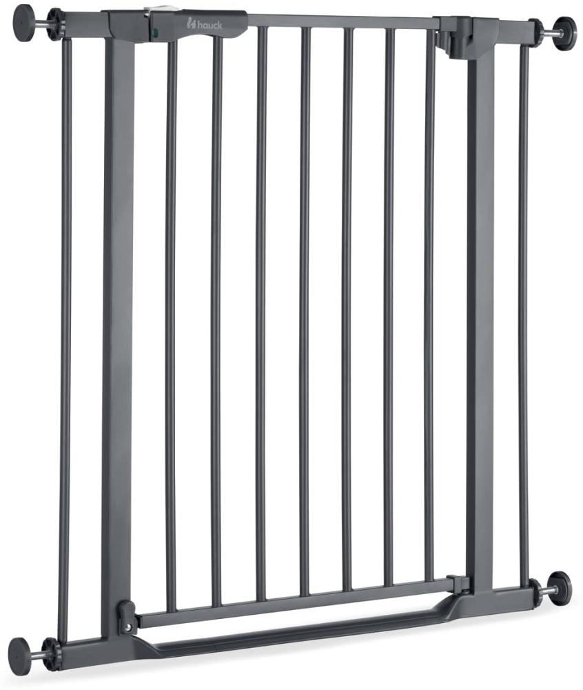 Hauck Treppenschutzgitter Türschutzgitter Clear Step Autoclose 2, für Breiten 75 - 80 cm, Ultra Flache Schwelle, Automatischer Schließmechanismus, ohne Bohren, Einhändiges Öffnen, Metall, Dunkelgrau Bild 1