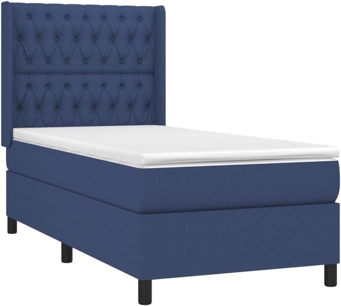 vidaXL Boxspringbett mit Matratze Blau 100x200 cm Stoff 3131655 Bild 1