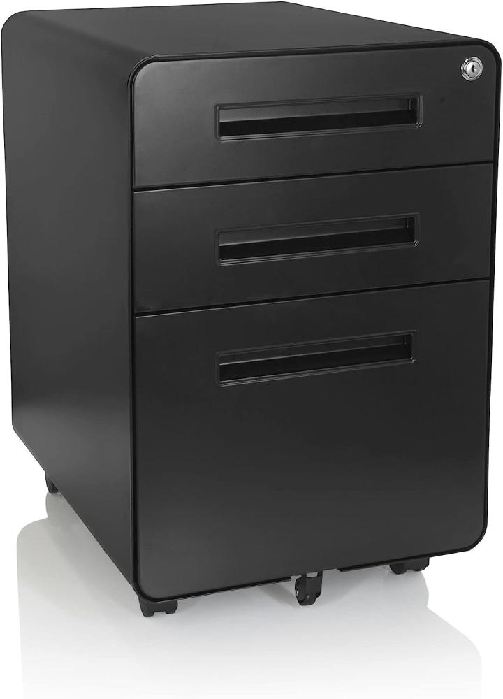 hjh OFFICE 743014 Rollcontainer Color Plus I Stahl Schwarz Schubladenschrank mit Rollen, A4 Hängeregister, abschließbar Bild 1