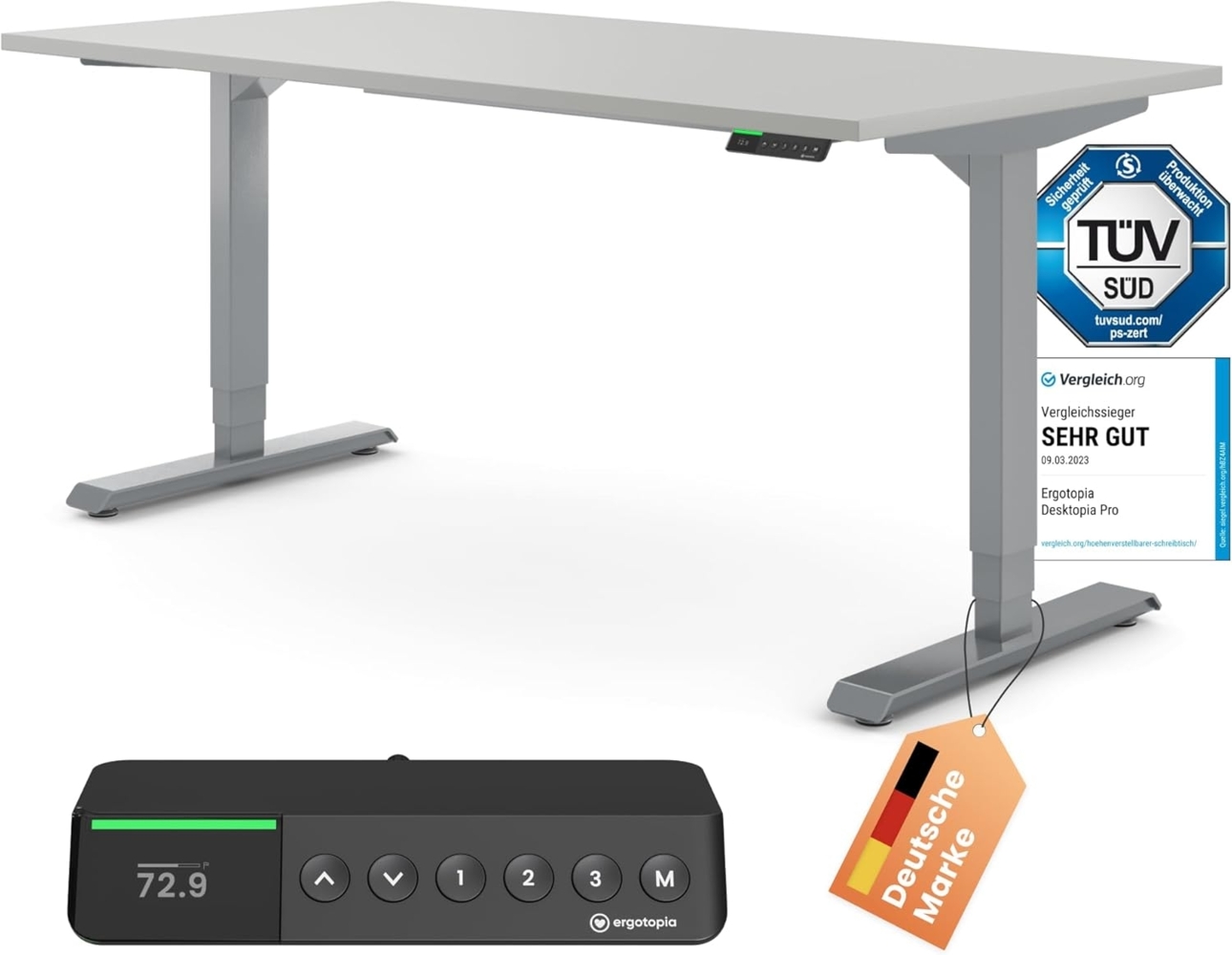 Desktopia Pro X - Elektrisch höhenverstellbarer Schreibtisch / Ergonomischer Tisch mit Memory-Funktion, Grau, Gestell Grau, 120x80 cm Bild 1