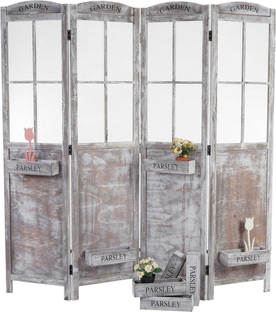 Paravent HWC-M66, Raumteiler Trennwand Sichtschutz, Pflanzkörbe 4 Paneele, Shabby-Look 170x180x22cm, braun-grau Bild 1