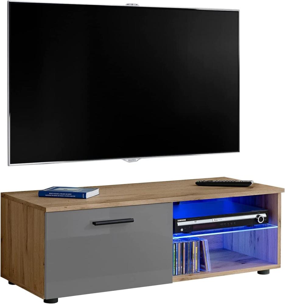 Stylefy Teka Lowboard XI Wotan Eiche Grau Hochglanz ohne LED-Beleuchtung Bild 1