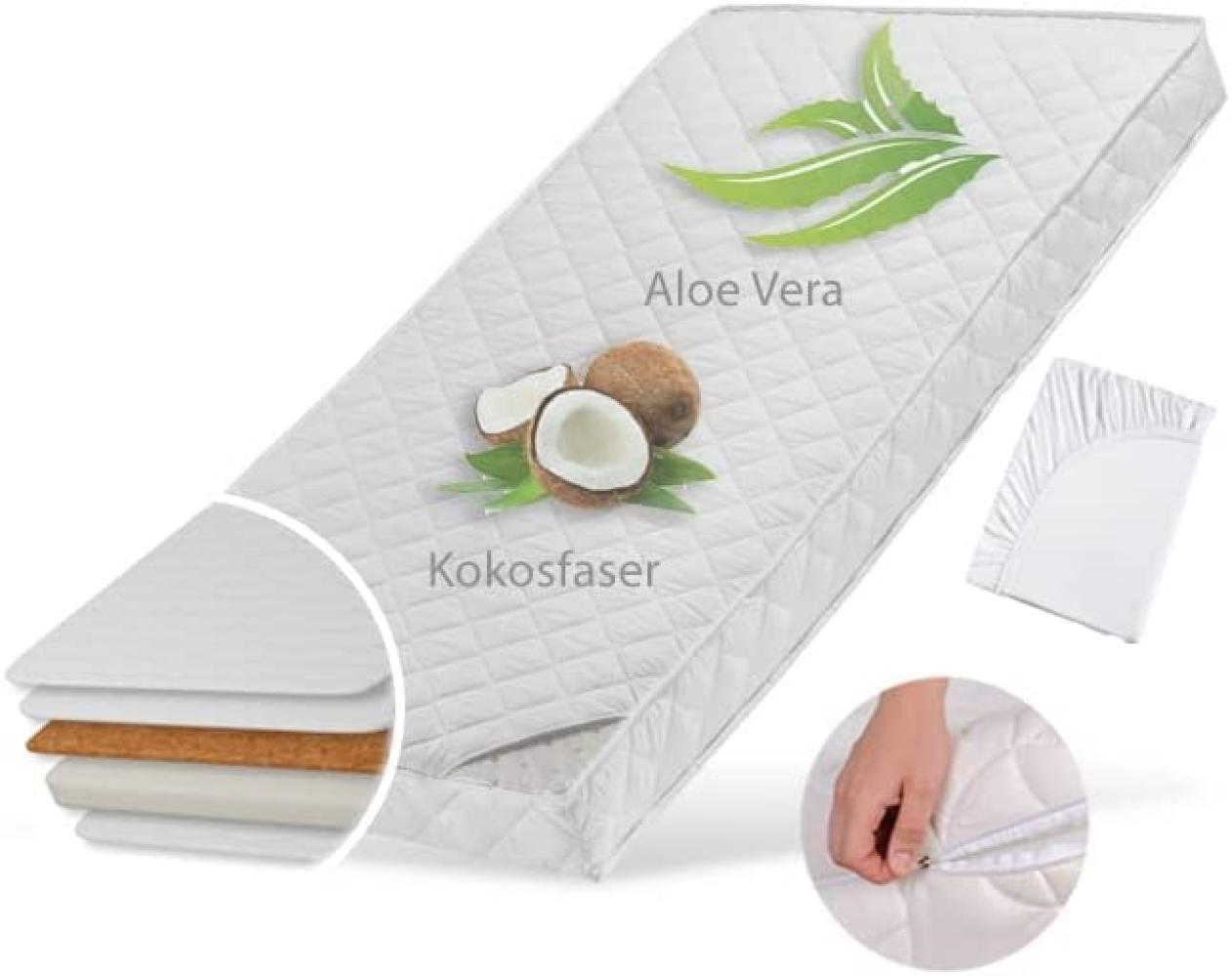 Babymatratze 70x140 cm KOKOS mit gestepptem Aloe Vera-Bezug, Spannbettlaken und zwei Härtegraden, 10 cm hoch, Babymatratze Kindermatratze 70 x 140 Kokos-Matratze für Babybett oder Kinderbett Bild 1