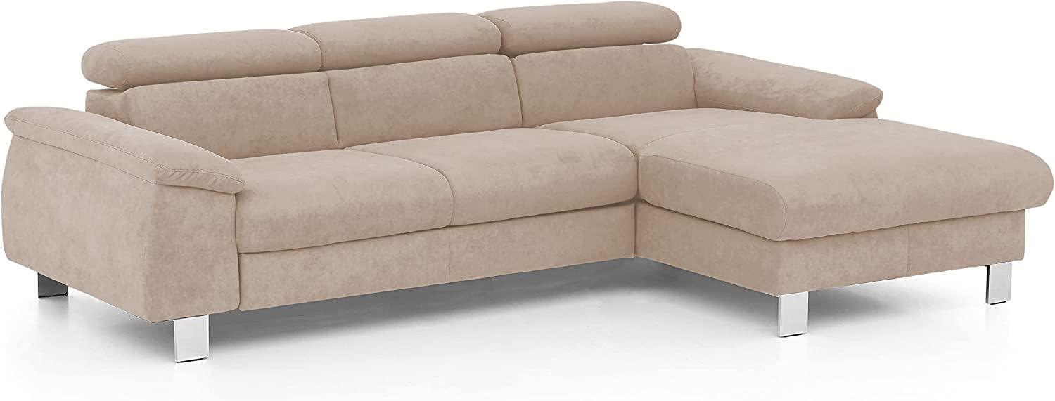 Mivano Ecksofa Micky mit Recamiere / Eckcouch mit Bettfunktion, Bettkasten und Kopfteilverstellung / 244 x 72 x 166 / Mikrofaser, Hellbraun Bild 1