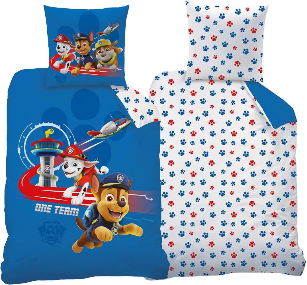 BERONAGE Kinderbettwäsche Paw Patrol One Team Bettwäsche Biber / Flanell Hunde Helden Bettbezug, 100% Baumwolle, 2 teilig, 135x200 + 80x80 cm Bild 1