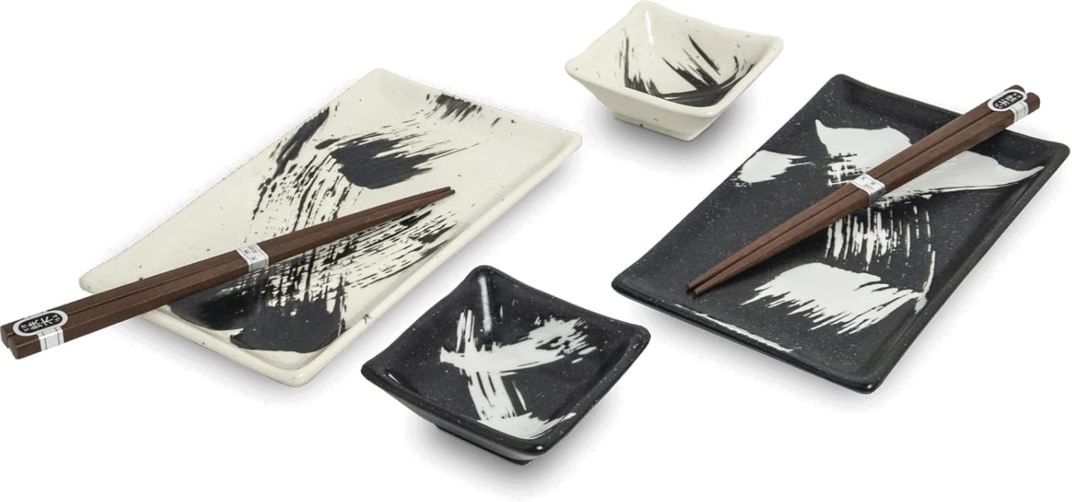 WestCraft Sushiteller SUSHI TELLER SET, Sushi Geschirr Set, Mehrteiliges Sushi-Set, (6 St), für 2 Personen Sushi-Teller, Schalen und Essstäbchen versch. Designs Bild 1