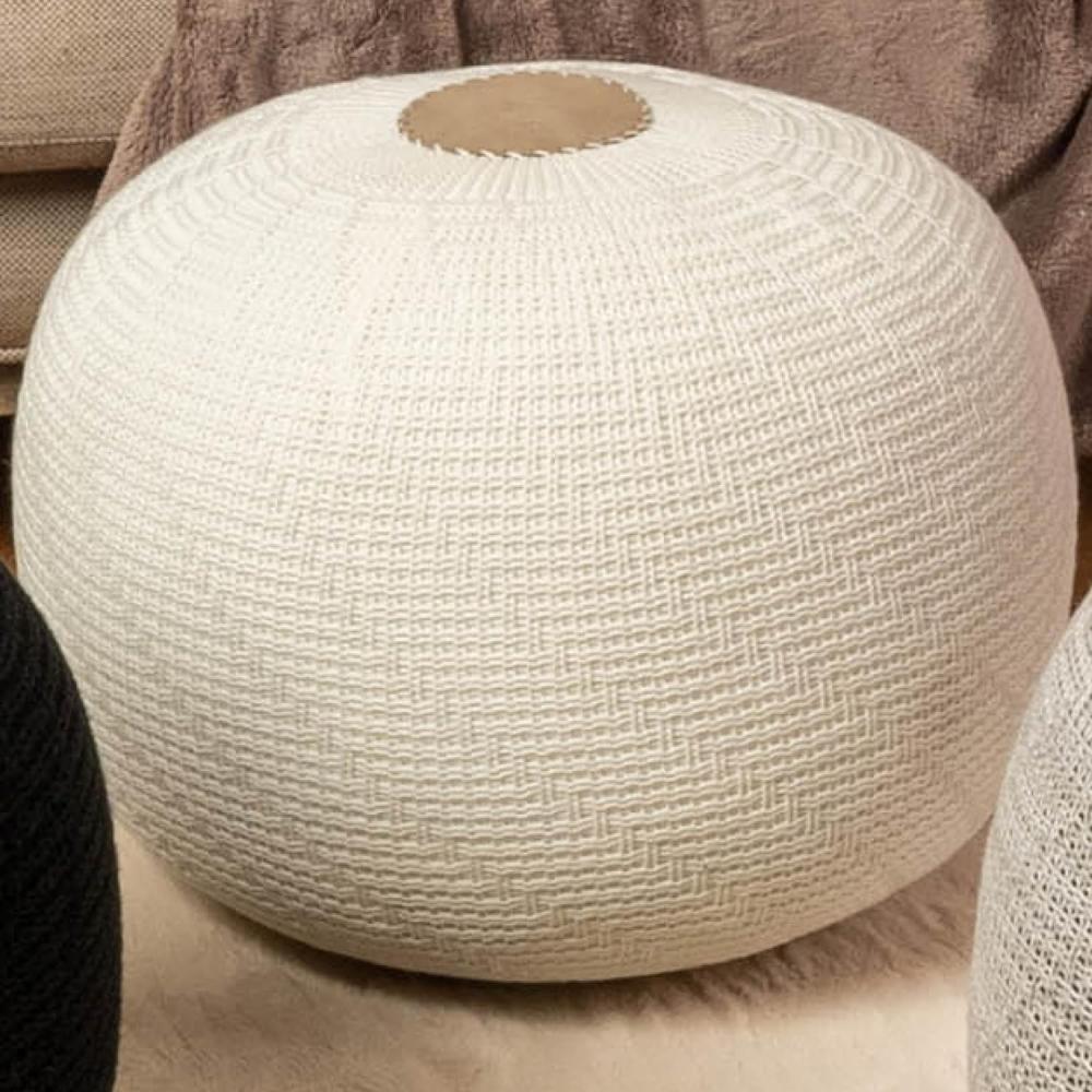 ENGLISH HOME Pouf Hocker | Rund Sitzpouf | Sitzhocker | Sitzpuff | Fußhocker | Strick Puff Hocker für Wohnzimmer, Schlafzimmer | Strickhocker Pouf Creme 37 x 50 cm Bild 1