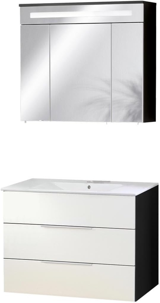Fackelmann KARA Badmöbel Set 3-teilig, 80 cm, Anthrazit/Weiß, Keramik, 2 Schubladen Bild 1
