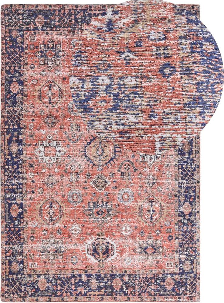 Teppich Baumwolle rot blau 200 x 300 cm orientalisches Muster Kurzflor KURIN Bild 1