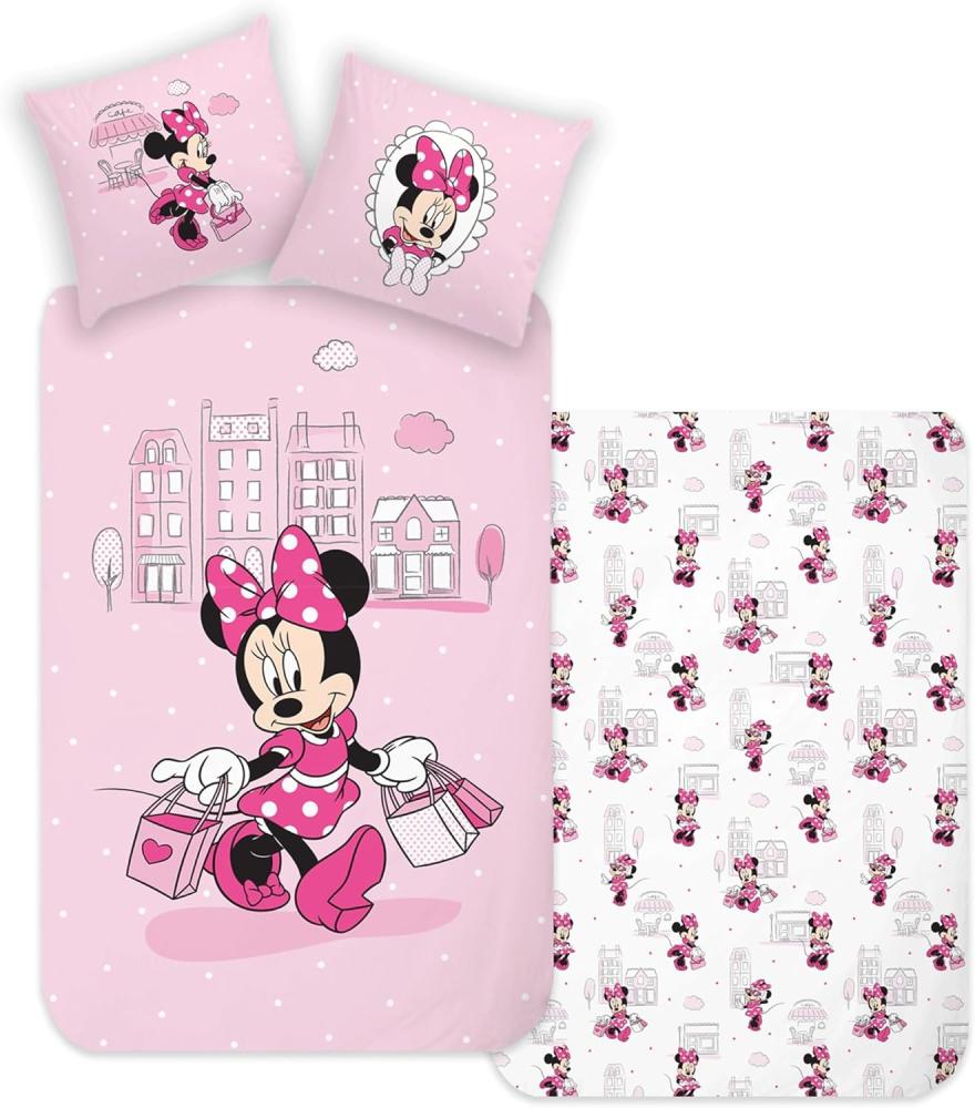 BERONAGE Wendebettwäsche Minnie Mouse Shopping Bettwäsche Linon / Renforcé, 100% Baumwolle, 2 teilig, 135x200 + 80x80 cm Bild 1