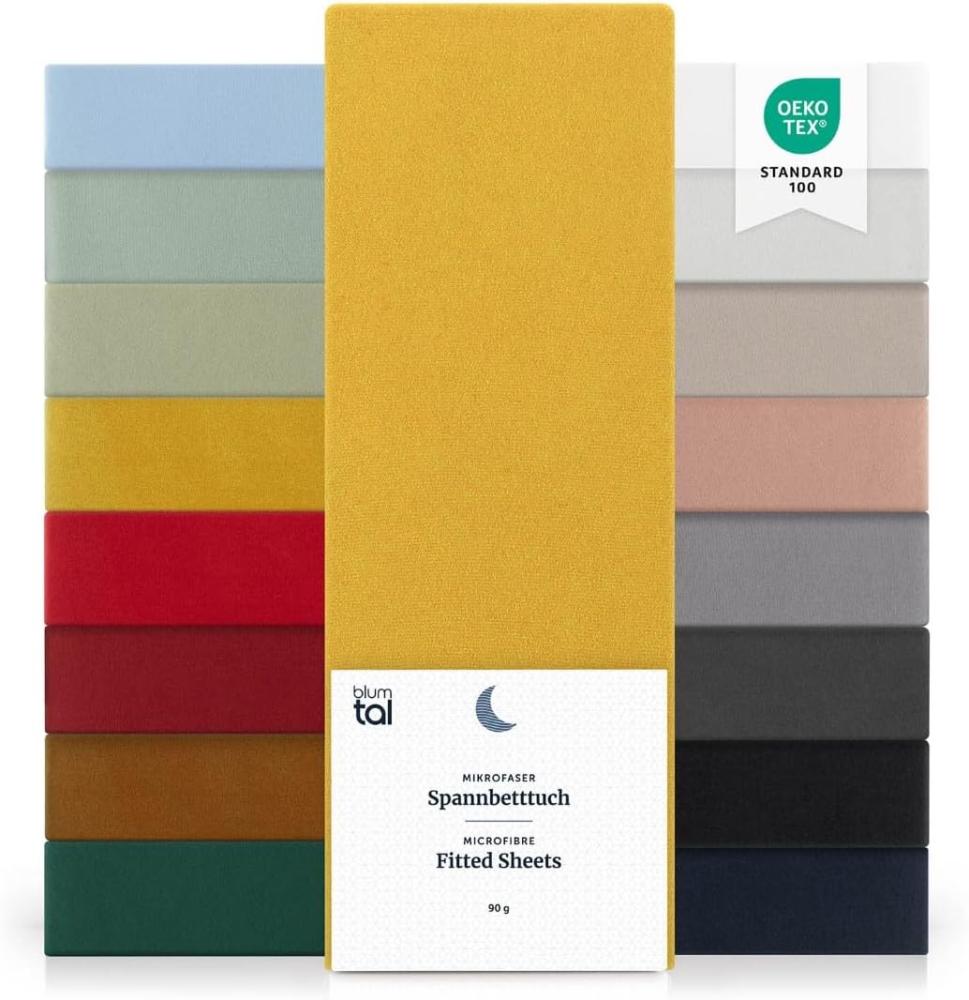 Blumtal® Spannbettlaken Microfaser - Spannbettlaken 90x190 cm im 2er Pack - Oekotex zertifizierter Bettbezug in 90x190 cm - Bettlaken für Matratzen im Set 90x190 - fitted sheets - Spicy Mustard - Gelb Bild 1