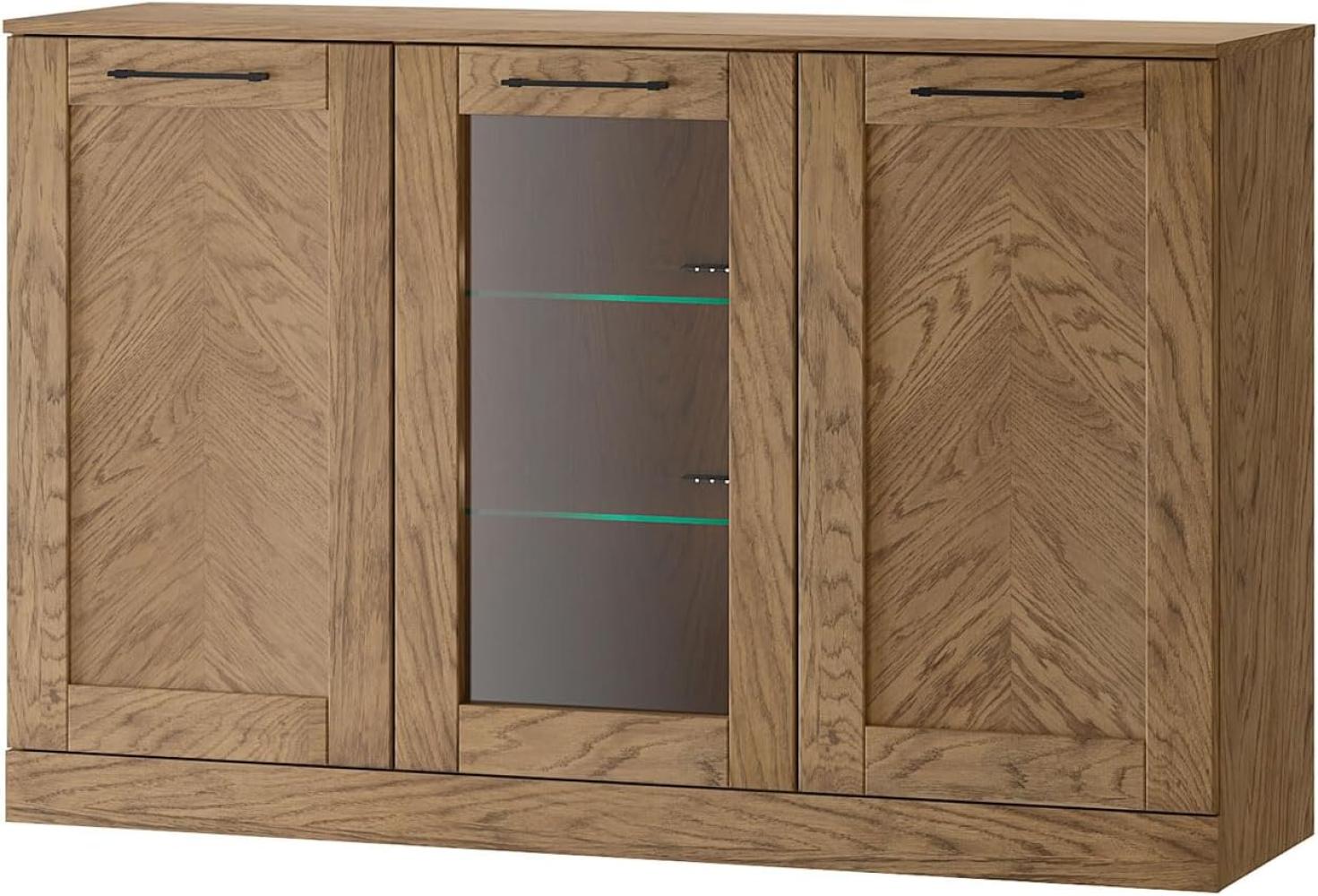 Standvitrine Cozy Glasvitrine 140x42x90cm Eiche Rustikal teilmassiv 3-türig Bild 1