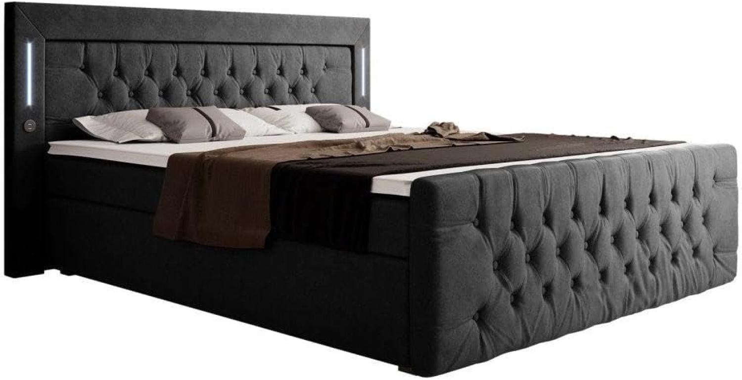 Boxspringbett Elegance mit LED, USB und Stauraum 200x200 Schwarz H4 Bild 1