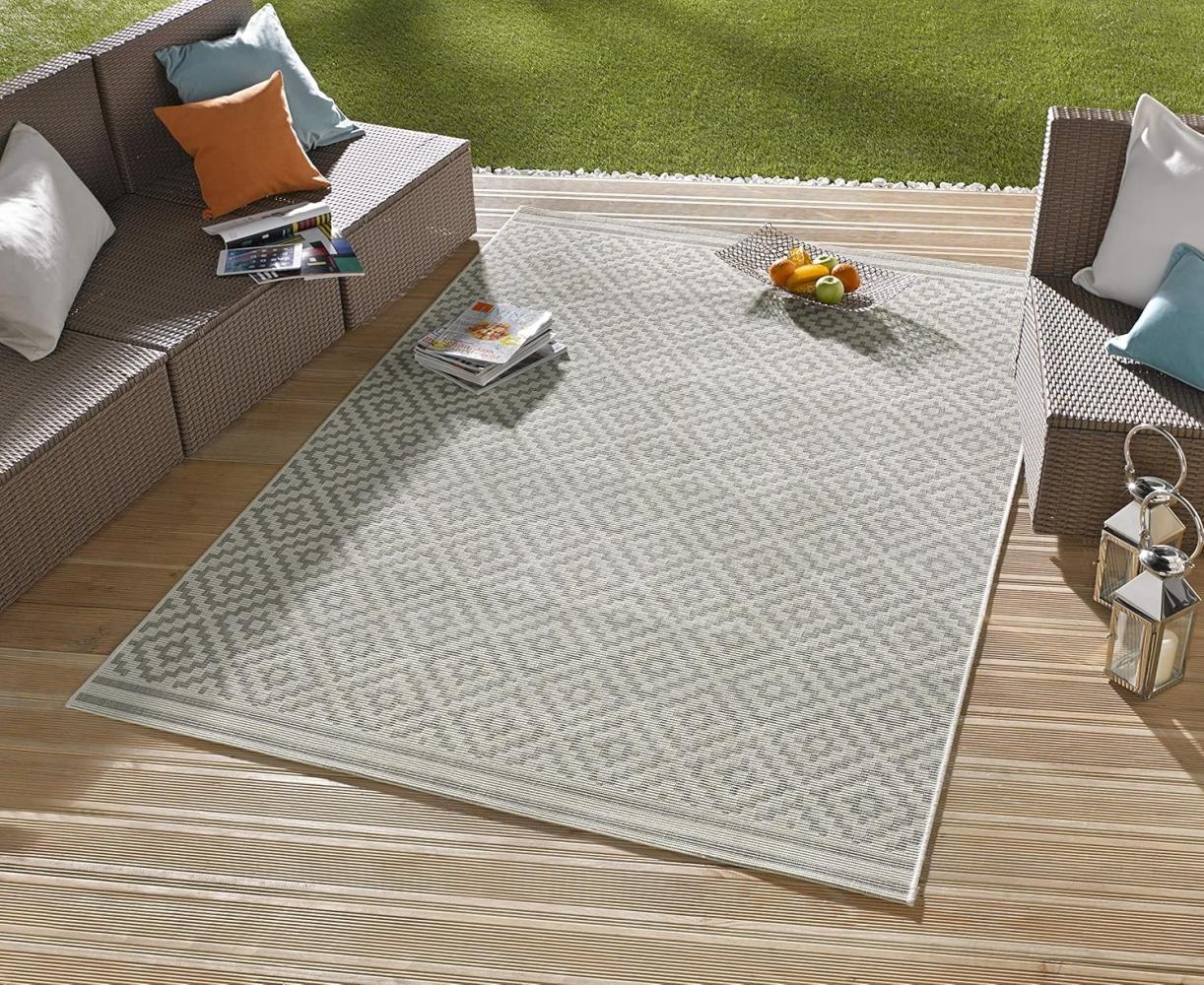 In- & Outdoor Teppich Raute grau/creme - 80x150x0,8cm Bild 1