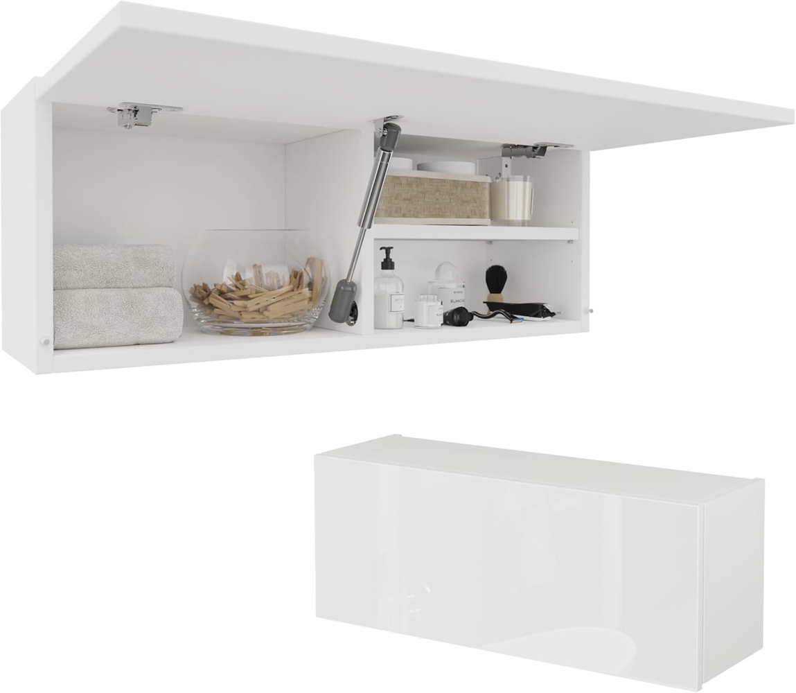 Badschrank 80cm breit Badmöbel Badezimmer Klapphängeschrank Schrank Hochglanz Matt Weiß (Weiß Matt/Weiß Hochglanz, 80 x 30 x 25) Bild 1