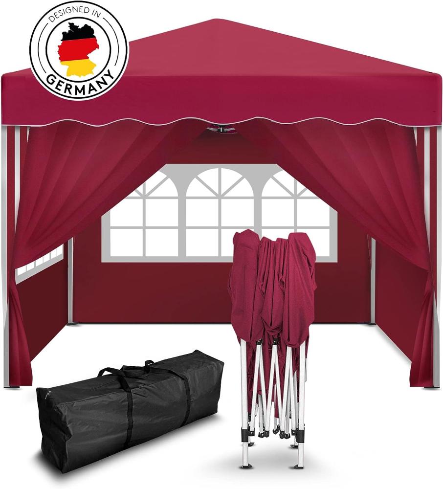 Faltpavillon 3x3m - wasserdicht - mit 4 Seitenteilen, rot Bild 1