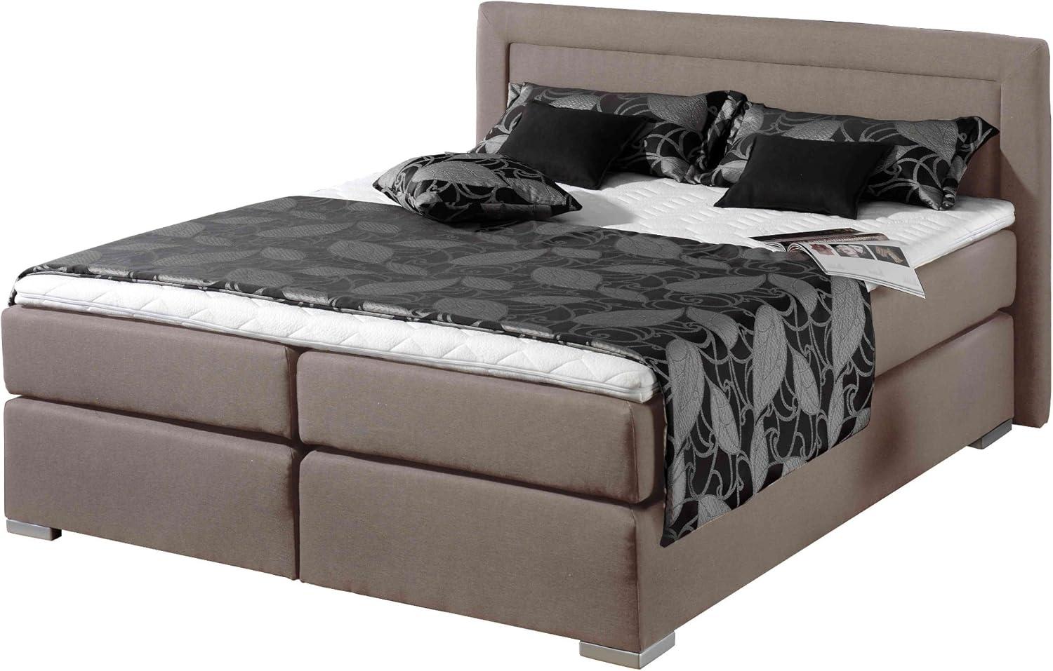 Maintal Boxspringbett Mambo, 140 x 200 cm, Strukturstoff, Tonnentaschenfederkern Matratze H3, taupe Bild 1