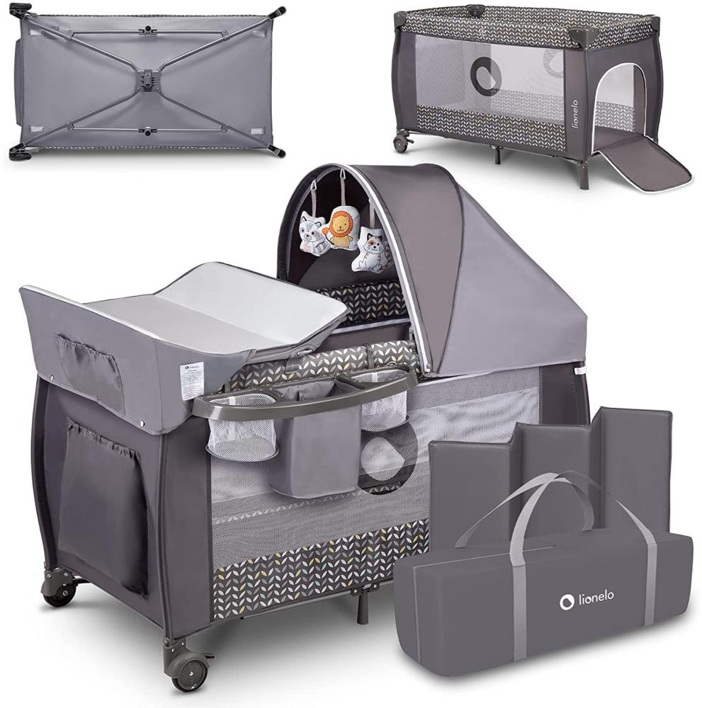 Lionelo Sven Plus 2 in 1 Baby Bett Laufstall Baby ab Geburt bis 15 kg Wickelauflage Moskitonetz luftige Seitenwände mit Seiteneingang Tragetasche zusammenklappbar (Grey Scandi) Bild 1