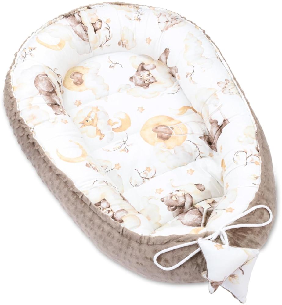 Warmes Nestchen Baby 90x50 cm - Kuschelnest Neugeborene Nestchen Winter/Herbst Kokon Babynest Schlummer Bär Khaki Bild 1