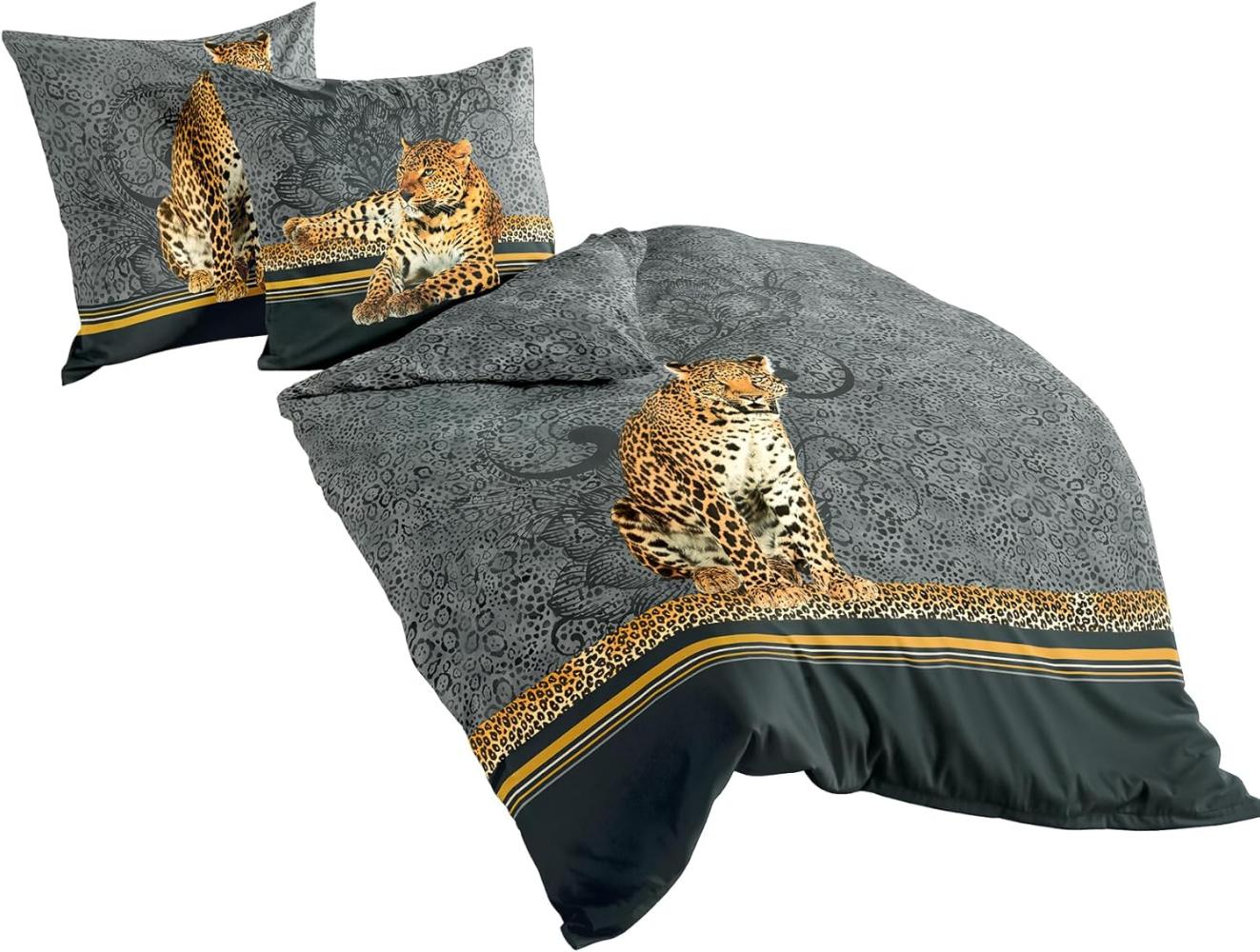 Traumschloss Mako-Satin Digitaldruck Bettwäsche Garnitur - 5179_01 - Leopard, anthrazit 155x220 / 80x80 Bild 1