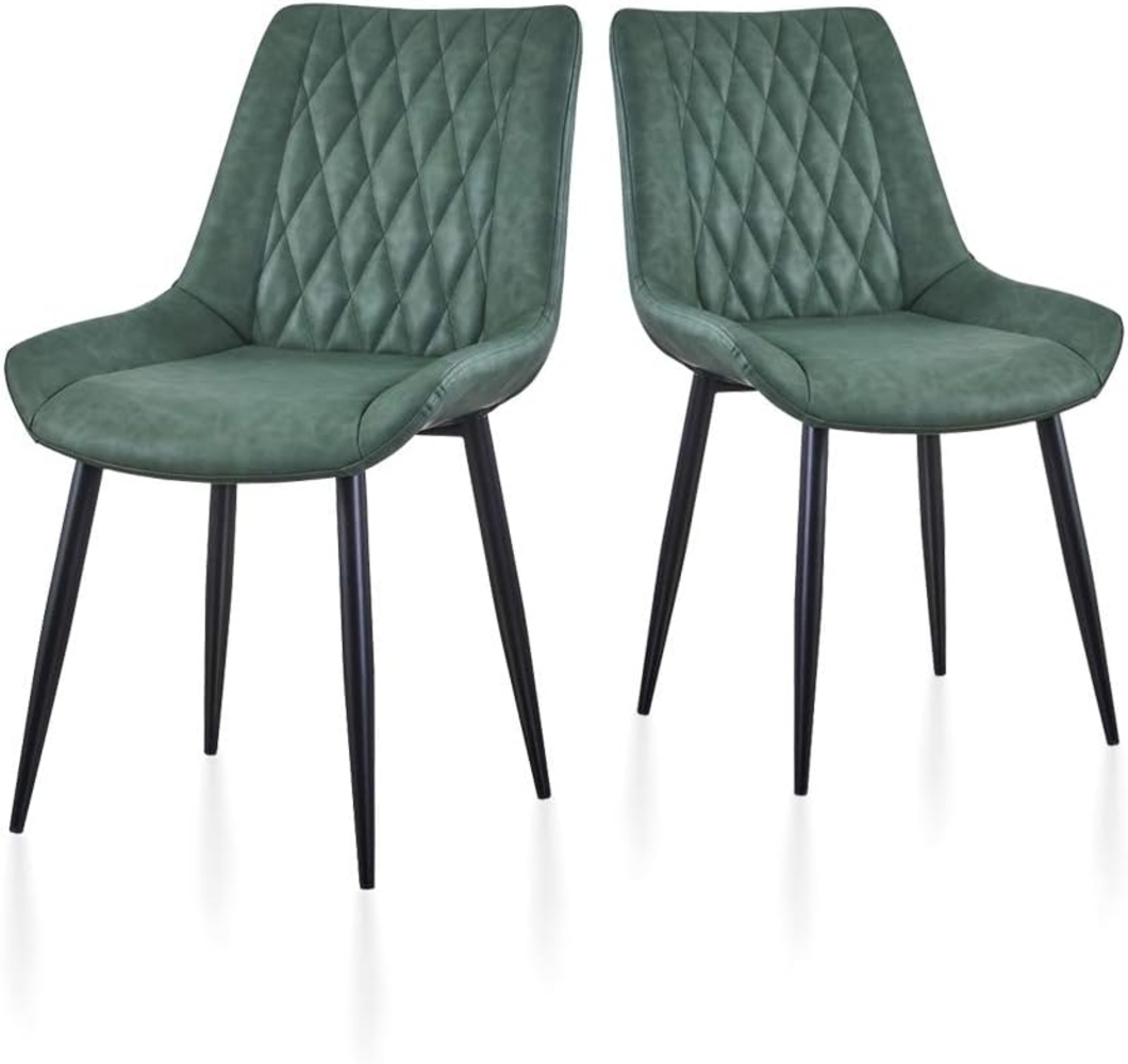 TUKAILAI Esszimmerstühle 2er Set aus Kunstleder, Küchenstühle mit Rückenlehne,weichen Kissen,Metallbeine, Ergonomische Sessel, Moderne Stühle für Küche,Esszimmer,Wohnzimmer,Empfangsraum, Grün Bild 1