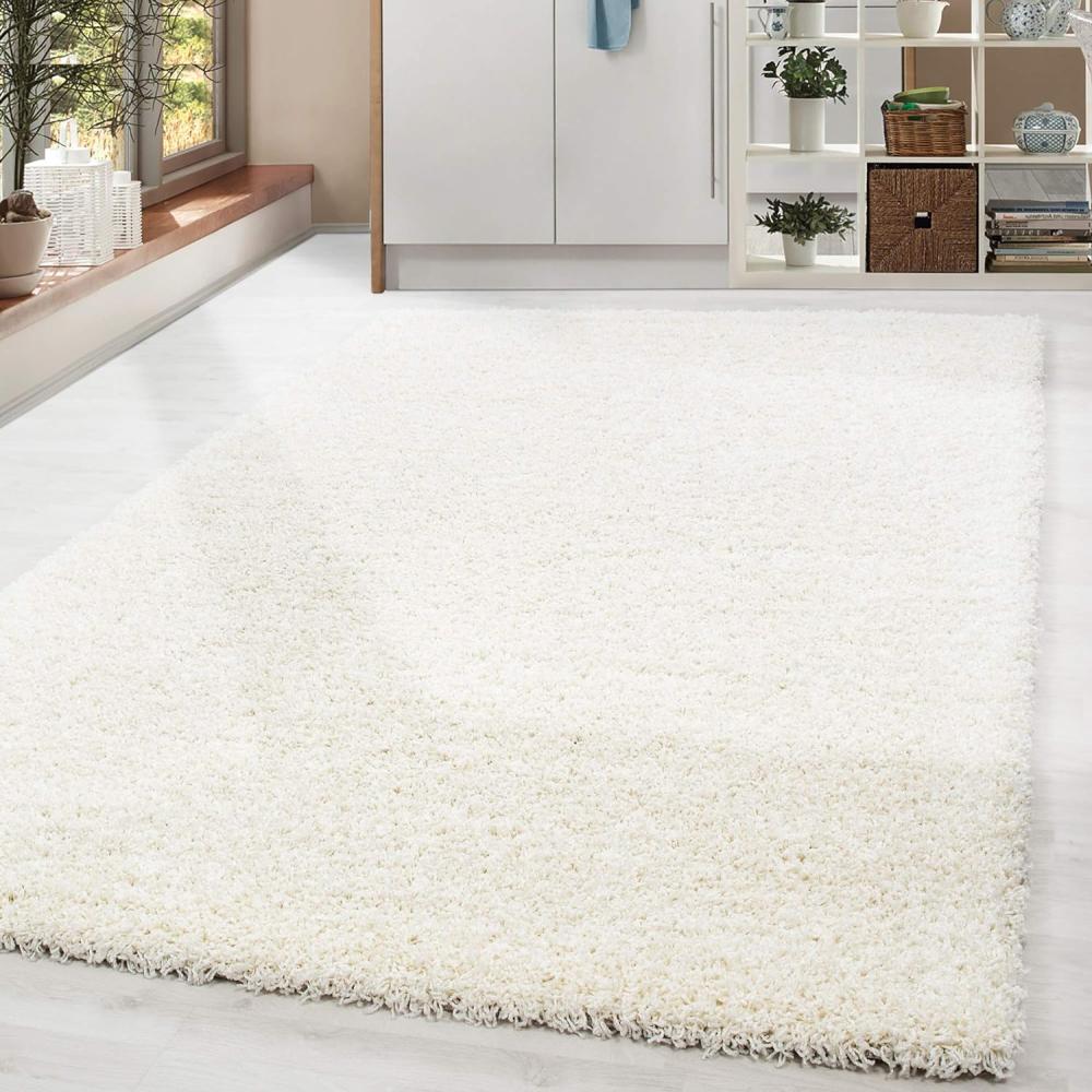 HomebyHome Shaggy Hochflor Wohnzimmerteppich Läufer 80 x 150 cm Creme - Flur Teppich Flauschig, Modern, Plüsch und Extra Weich - Ideal als Bettvorleger im Schlafzimmer und als Küchenläufer Bild 1