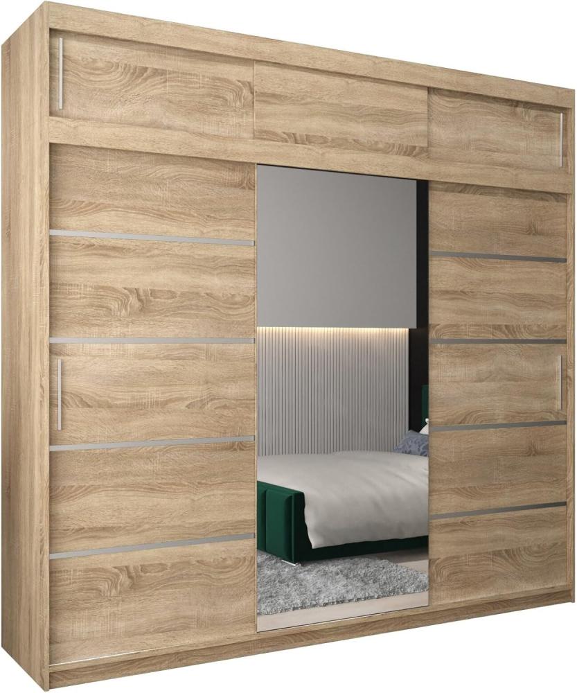 Kryspol Schwebetürenschrank Verona 2-250cm mit Spiegel Kleiderschrank mit Kleiderstange und Einlegeboden Schlafzimmer- Wohnzimmerschrank Schiebetüren Modern Design (Sonoma mit Erweiterung) Bild 1