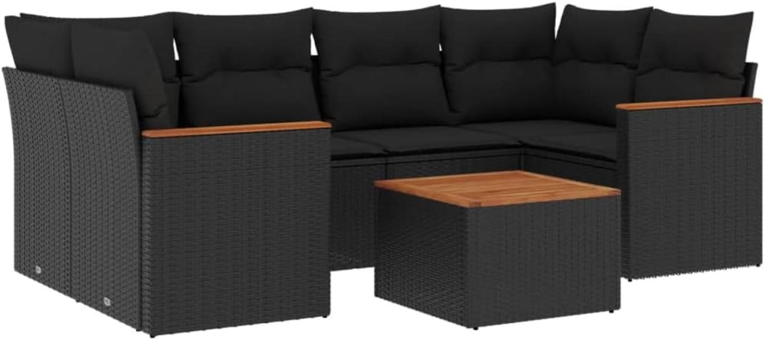 vidaXL 7-tlg. Garten-Sofagarnitur mit Kissen Schwarz Poly Rattan 3258198 Bild 1