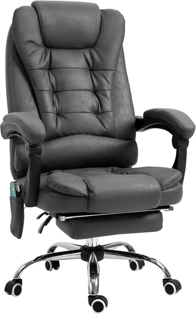 Vinsetto Schreibtischstuhl Bürostuhl mit Massagefunktion, Ergonomisch Drehstuhl mit Wärmefunktion (Computerstuhl, 1 St), höhenverstellbar, Grau Bild 1