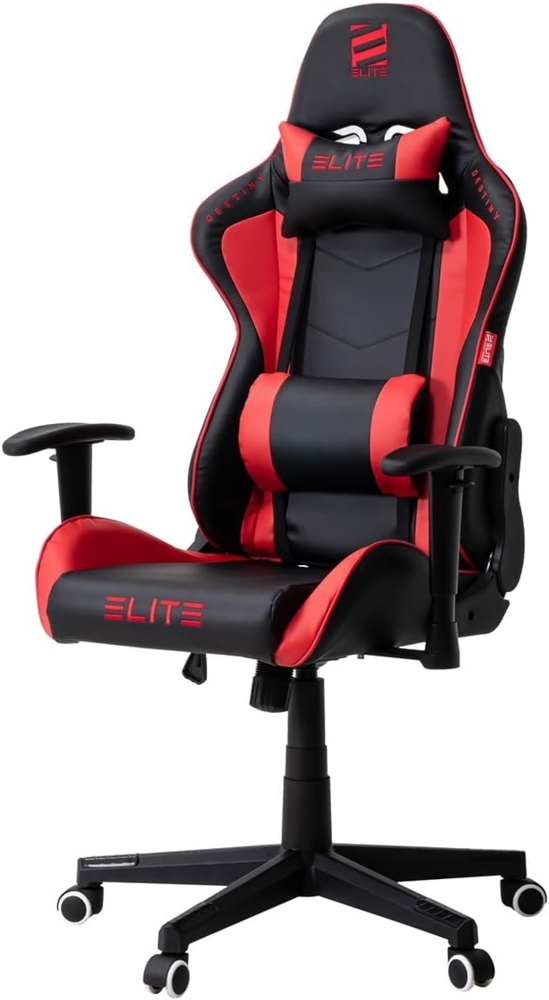 ELITE Gaming Stuhl MG200 Destiny - Ergonomischer Bürostuhl - Schreibtischstuhl - Chefsessel - Sessel - Racing Gaming-Stuhl - Gamingstuhl - Drehstuhl - Chair - Kunstleder Sportsitz (Schwarz/Rot) Bild 1