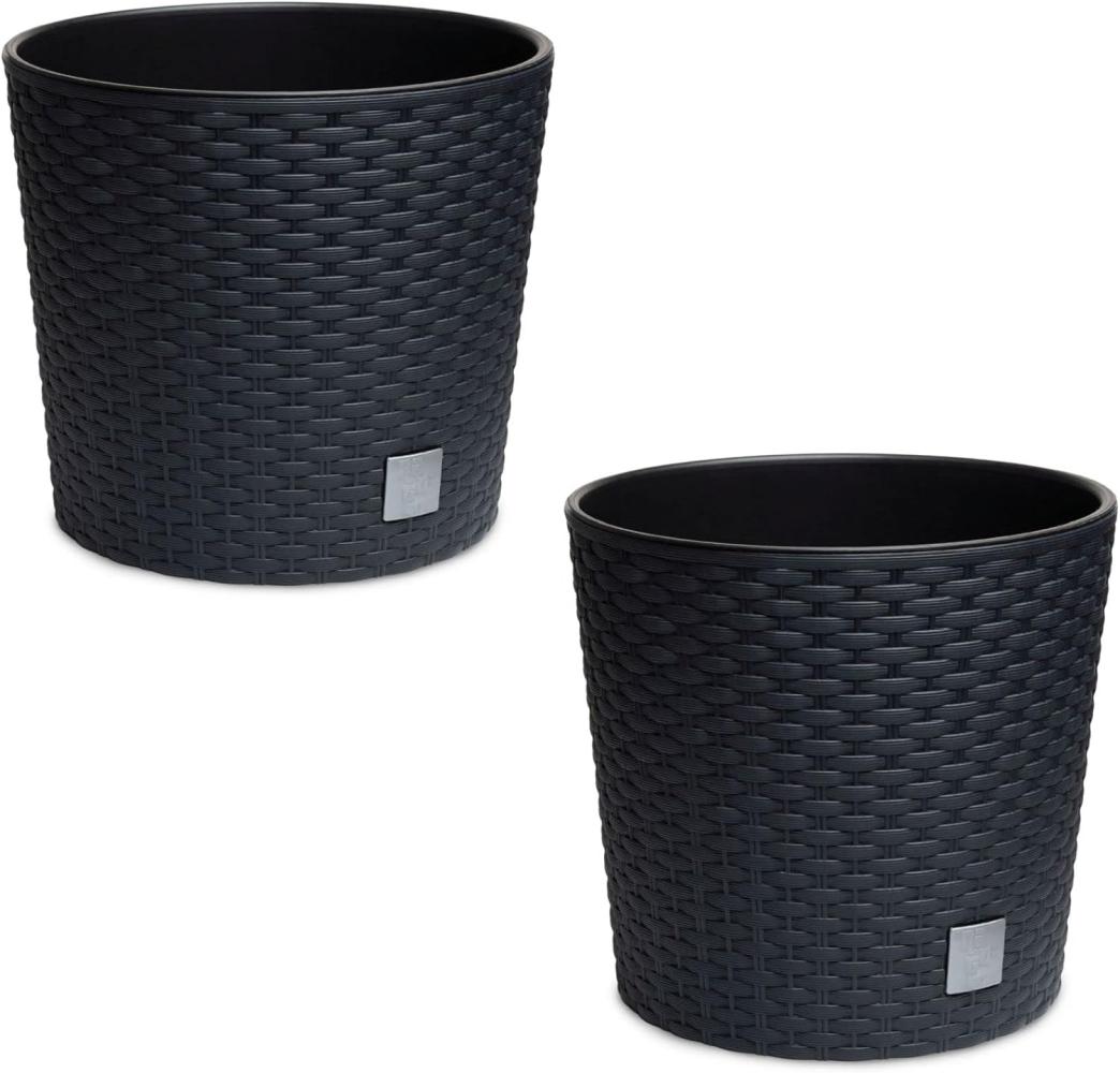 2 x Blumentopf Rattan 2 x Ø 25 cm anthrazit Bild 1