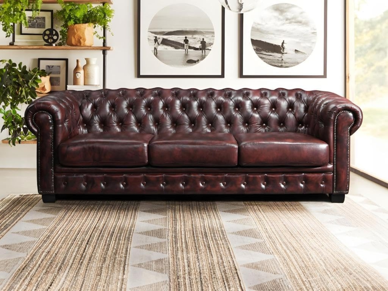 Chesterfield Ledersofa 4-Sitzer BRENTON - Büffelleder - Rotbraun Bild 1