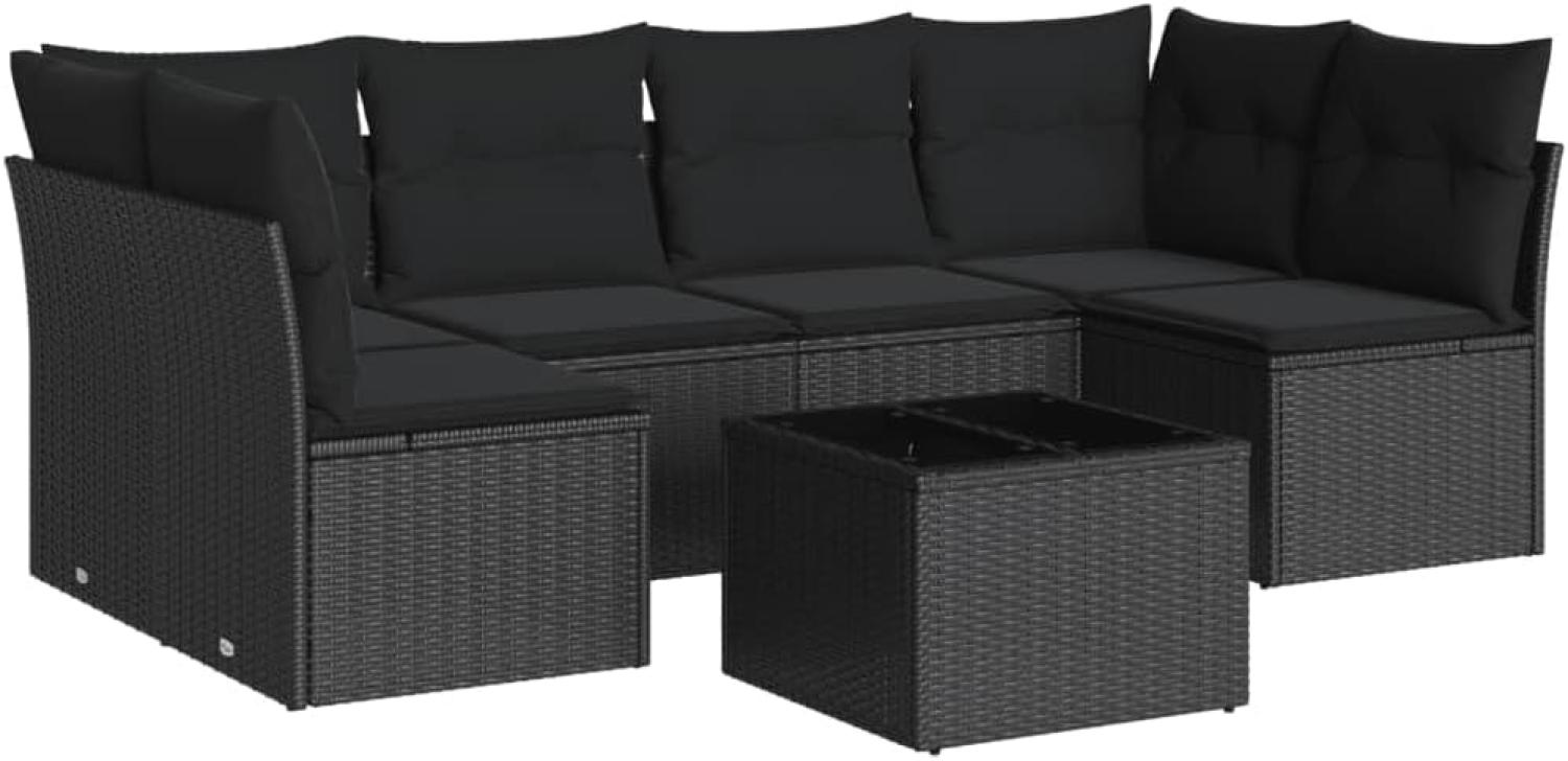 vidaXL 7-tlg. Garten-Sofagarnitur mit Kissen Schwarz Poly Rattan 3217395 Bild 1