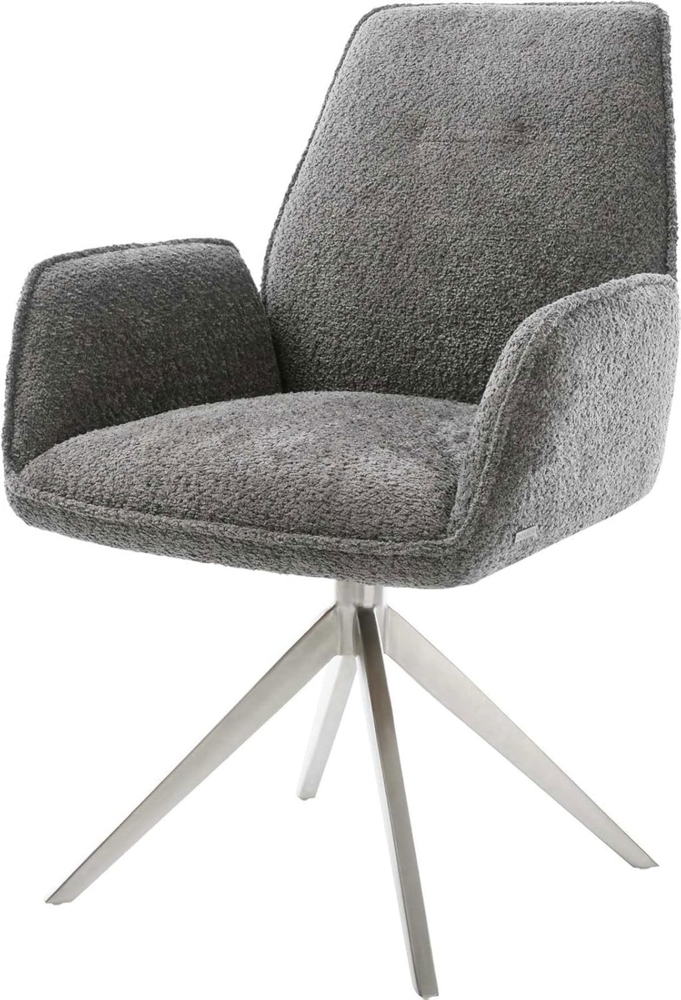 Esszimmerstuhl Zoa-Flex Bouclé Grau Kreuzgestell breit Edelstahl Taschenfederkern Bild 1