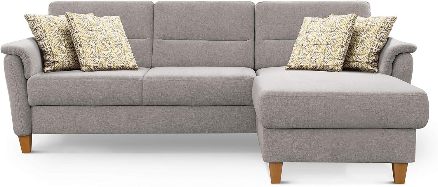 CAVADORE Schlafsofa Palera / Federkern-Ecksofa mit Schlaffunktion und Bettkasten / 244 x 89 x 163 / Chenille-Bezug, Hellgrau Bild 1