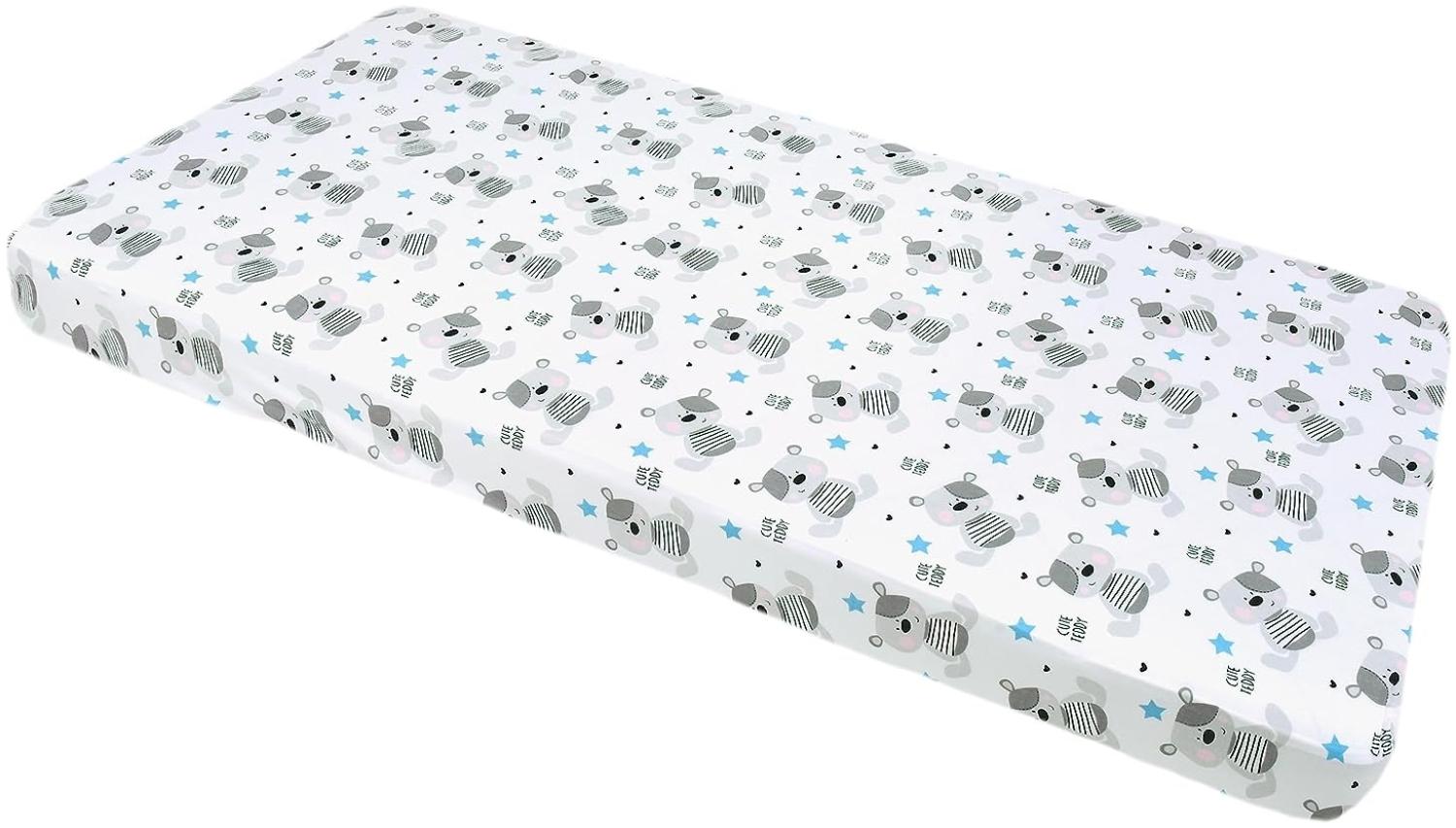 Spannbettlaken Spannbetttuch 60x120cm 100% Baumwolle Baby Bettwäsche Medi Partners Babymatratze schlafsack Kinderbett Babybett (Teddybär mit hellblauen) Bild 1