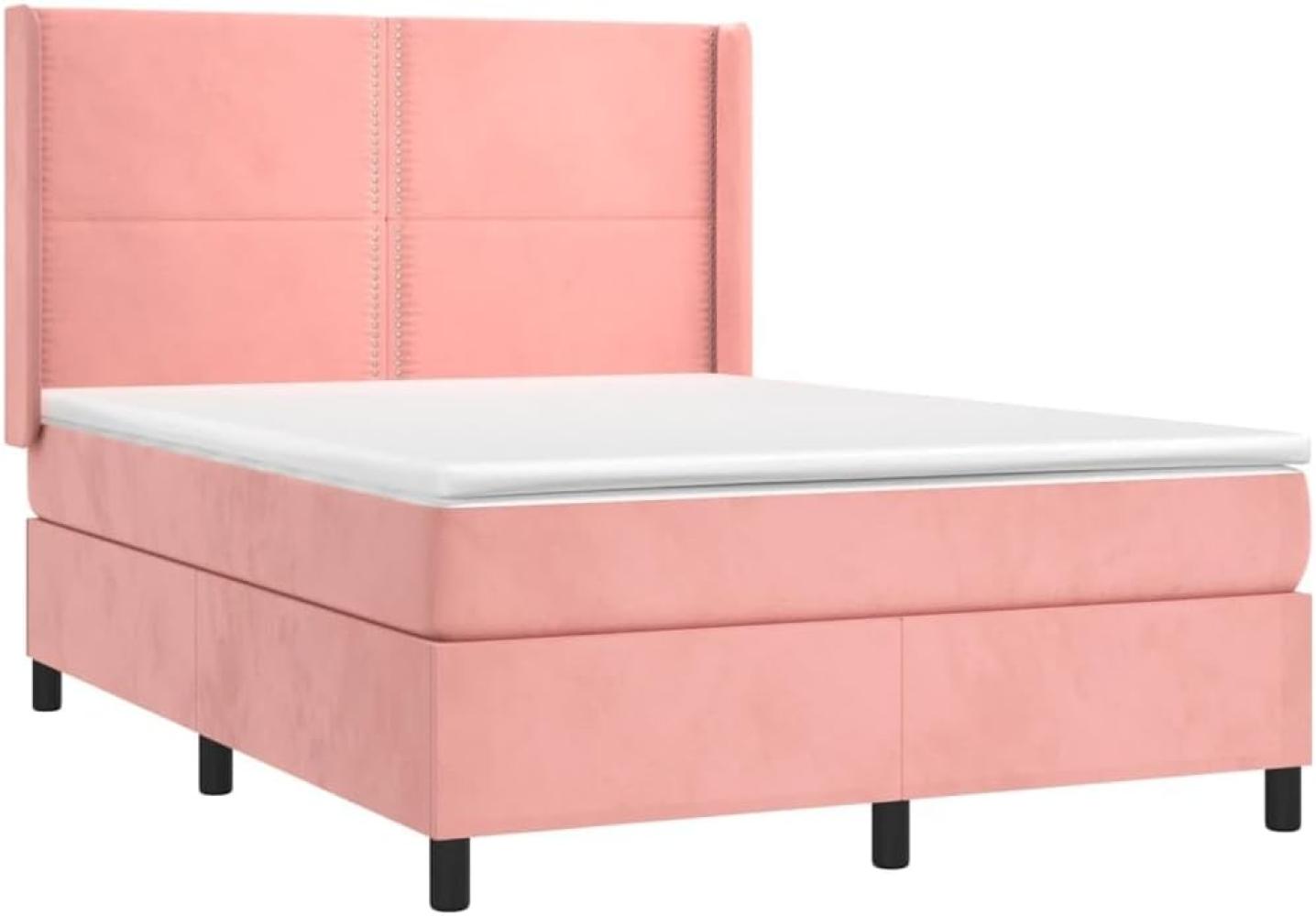 vidaXL Boxspringbett mit Matratze Rosa 140x190 cm Samt Bild 1