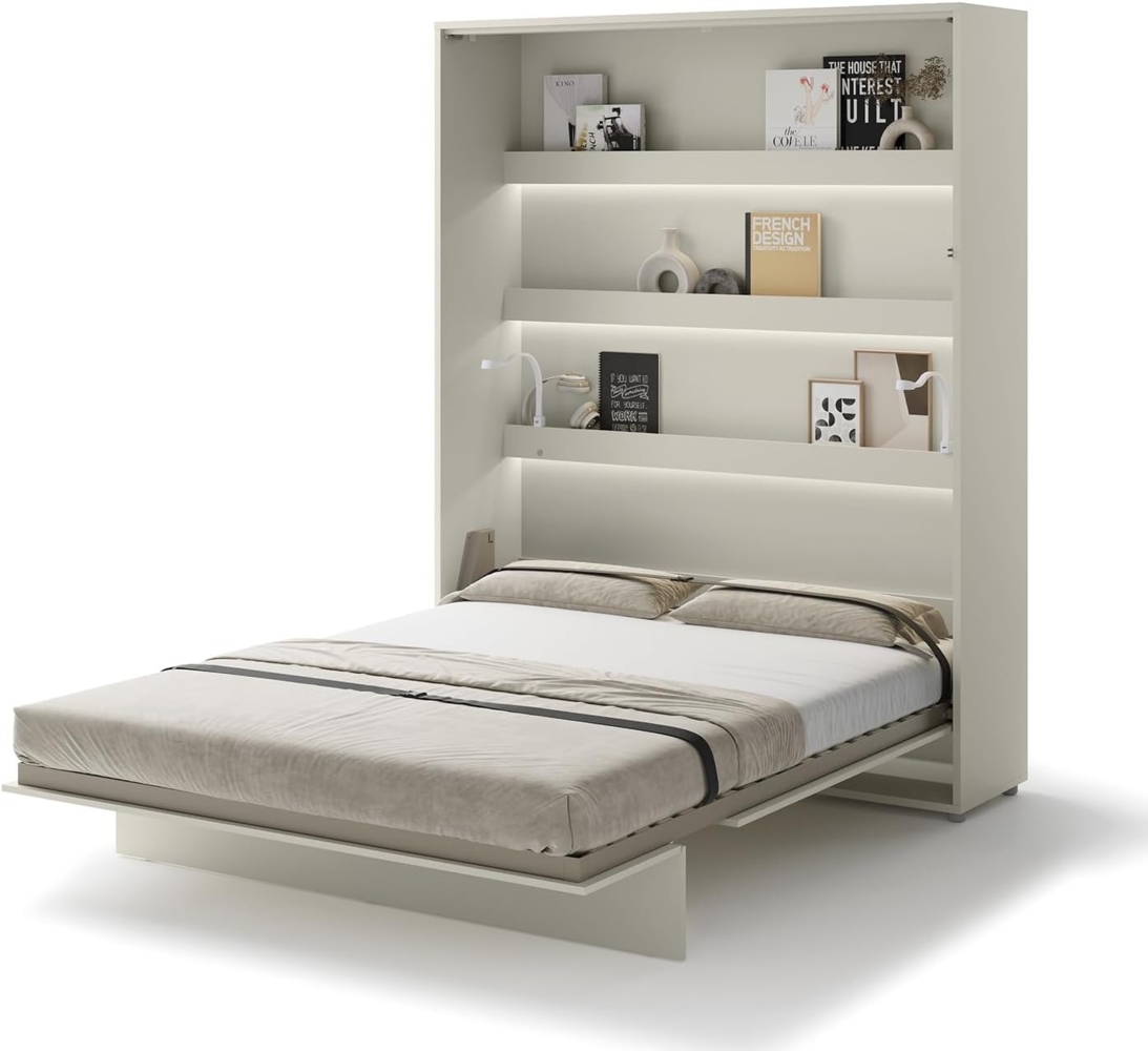 MEBLINI Schrankbett Bed Concept - BC-12 - 160x200 cm Vertikal - Kaschmir - Wandbett mit Lattenrost - Klappbett mit Schrank - Wandklappbett - Murphy Bed - Bettschrank Bild 1