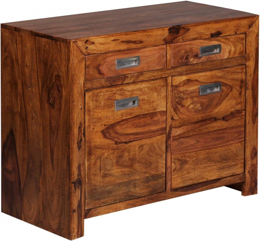 Wohnling Sideboard Massivholz Sheesham Kommode 90 cm 2 Schubladen 2 Türen Design Highboard Landhaus-Stil braun natur Echt-Holz Schubladenkommode Natur-Produkt Flur-Möbel Aufbewahrung Dielen-Möbel Bild 1