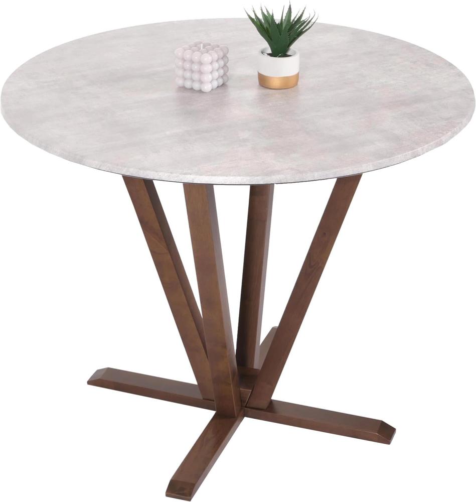 Bistrotisch HWC-M56, Tisch Esstisch, Massiv-Holz HPL Laminat Melamin Ø92cm, Beton-Optik, braunes Gestell Bild 1