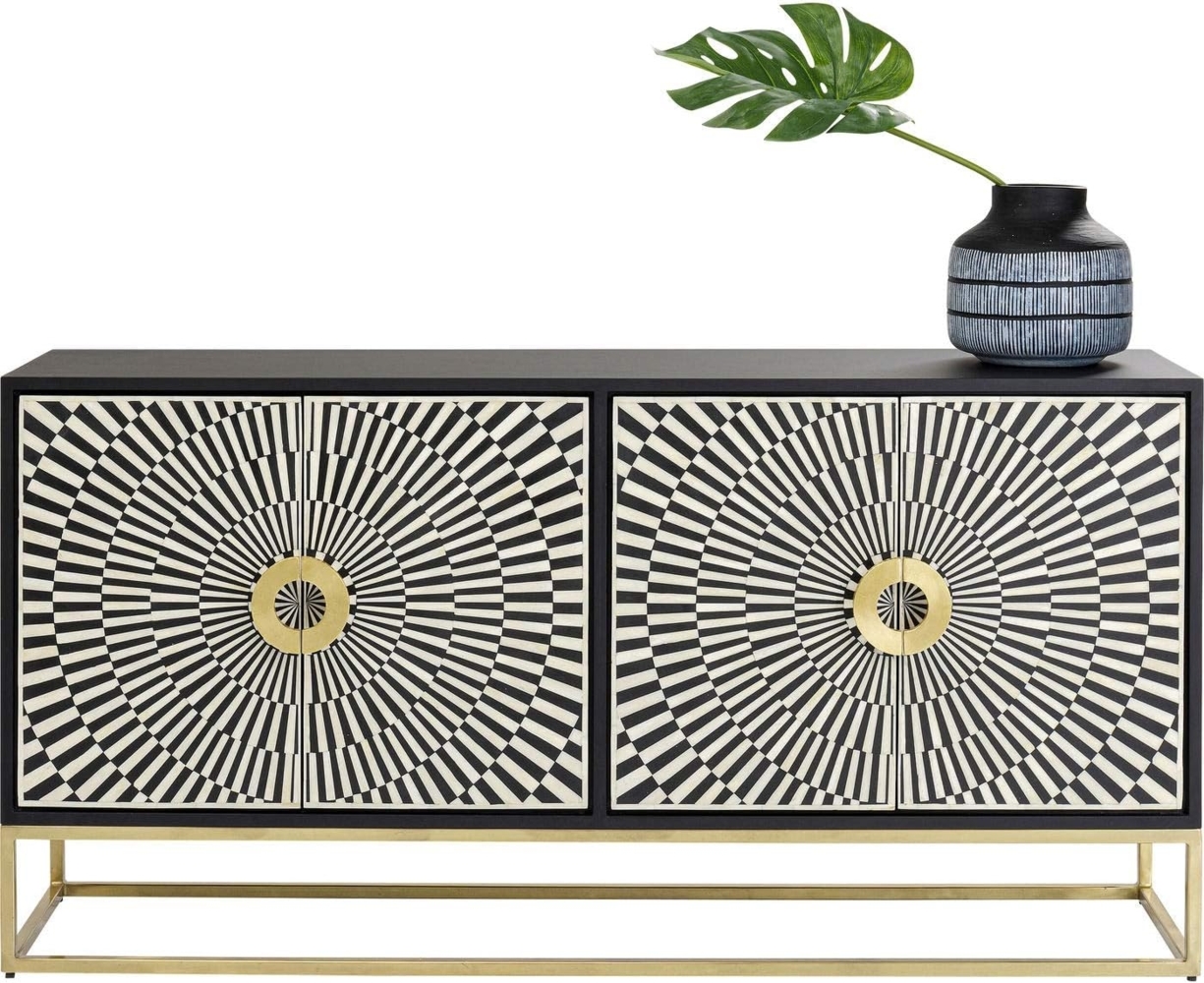 Kare Design Sideboard Electro, Schwarz/Weiß, Kommode, Massivholz Korpus, Stahlbeine, Zebra-Look, handgearbeitet, Soft-Close Türen, mit 2 Türen, 80 x 160 x 40 cm (H/B/T) Bild 1