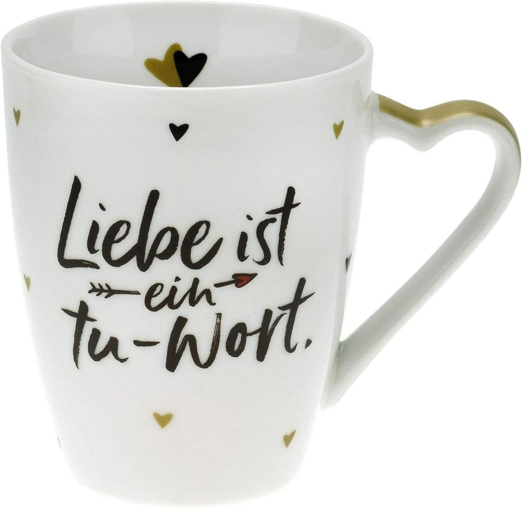 Tasse mit Herz-Henkel Liebe ist ein Tu-Wort Bild 1