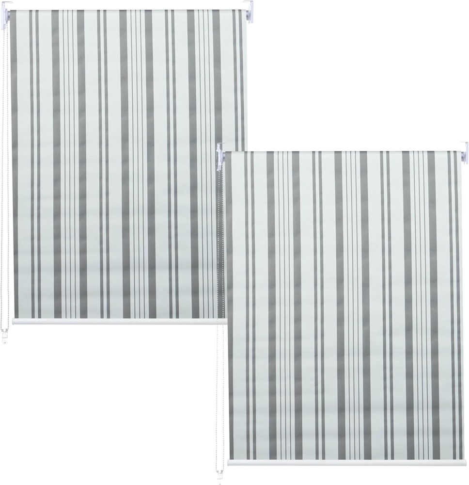 2er-Set Rollo HWC-D52, Fensterrollo Seitenzugrollo Jalousie, 100x160cm Sonnenschutz blickdicht ~ grau/weiß Bild 1