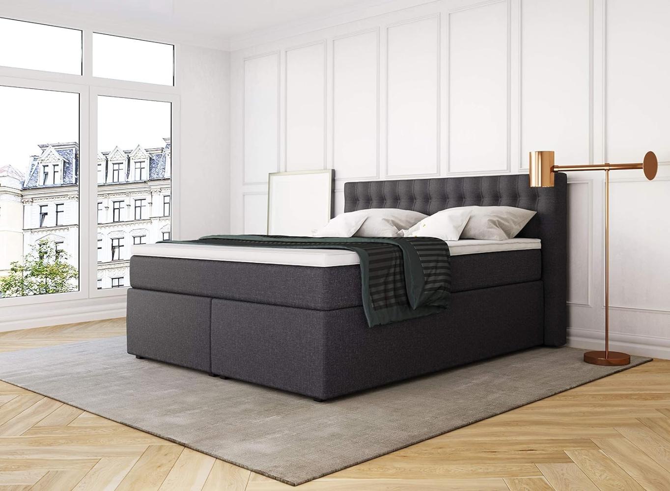 Betten Jumbo King Boxspringbett 180x200 cm 7-Zonen TFK Härtegrad H2 und Visco-Topper | Farbe Anthrazit | div. Größen verfügbar Bild 1