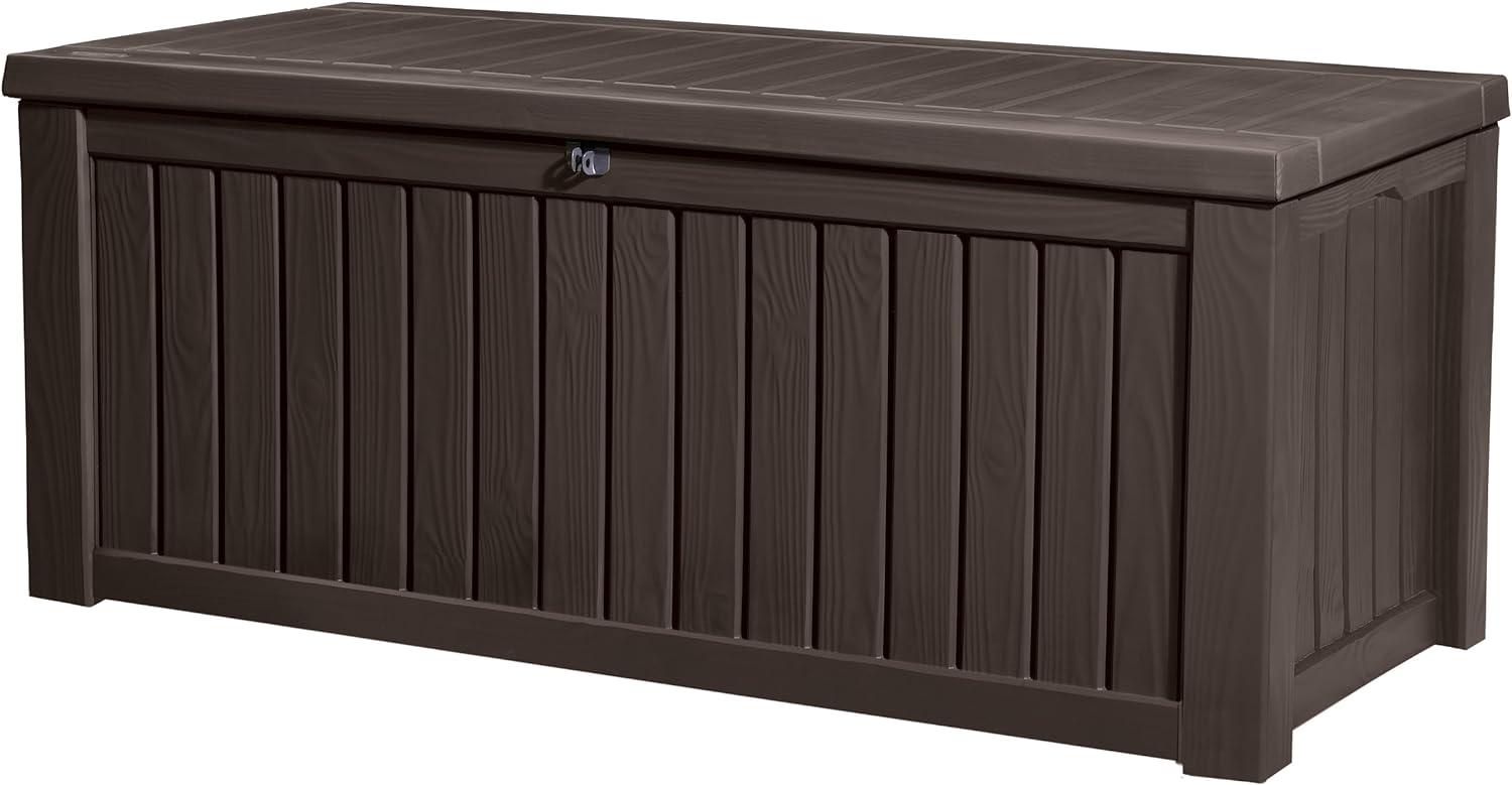 Keter Kissenbox Rockwood, braun, 570l Fassungsvermögen, Außenmaße: 155 x 72,4 x 64,4 cm, Auflagenbox wasserdicht, für Outdoor geeignet, Keterbox Bild 1